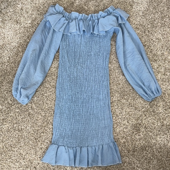 Light Blue Ruched Ruffle Dress - Picture 8 of 10